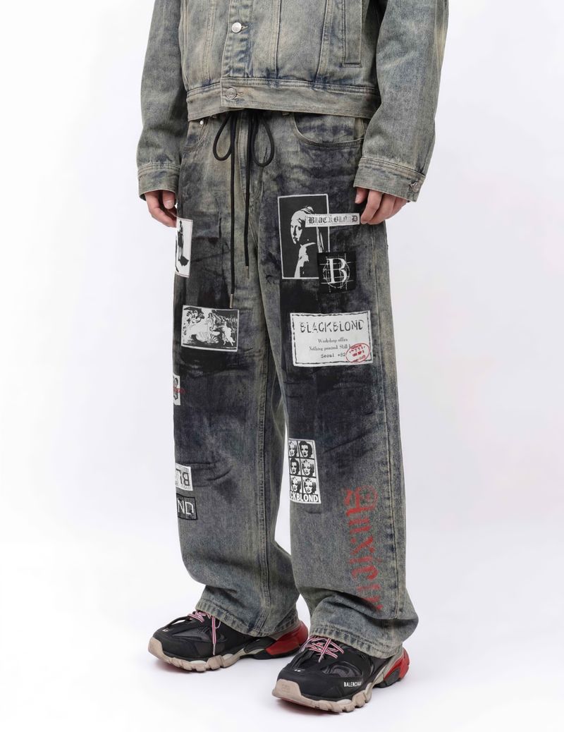 BBD Anxiety Multi Patch Denim Pants (Rusty Blue)
