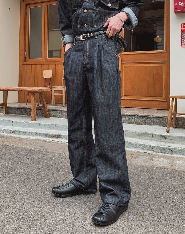 Friendly Pintuck Trucker Denim Jacket Pants Set