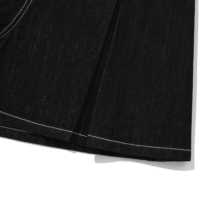 FLARE SHORT DENIM PANTS [BLACK]