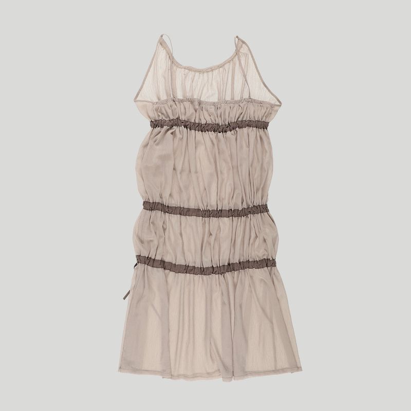 TIED SHIRRING DRESS