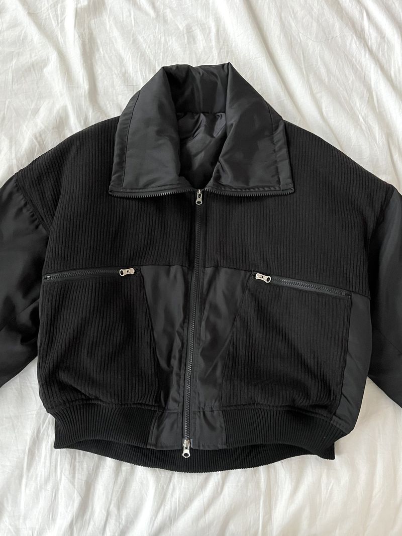 [MADE] Beckin high neck knit color combination balloon aviation jumper