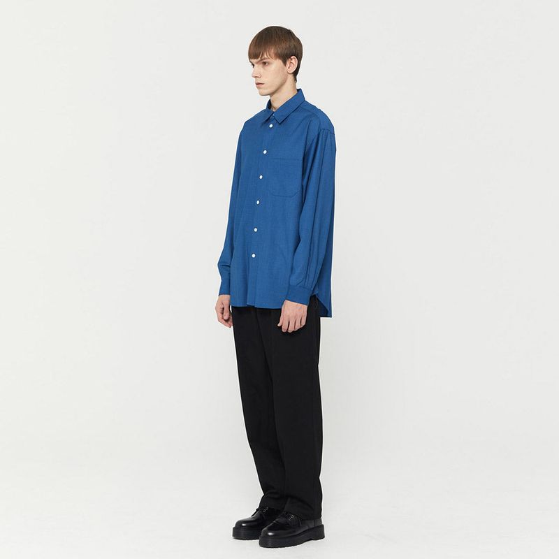 Wool Blended Pocket Shirt Blue
