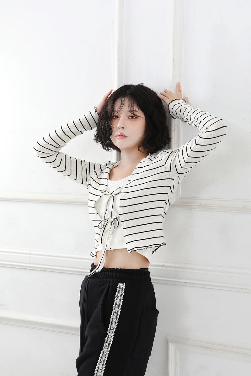Stripe Ribbon Knit Cardigan