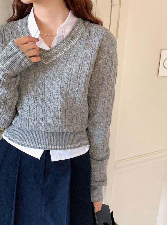 Cashmere Cable Stitch V-neck Knit (5color)
