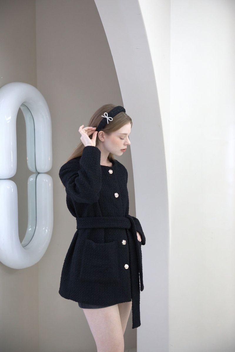 Tweed Wool Belt Jacket