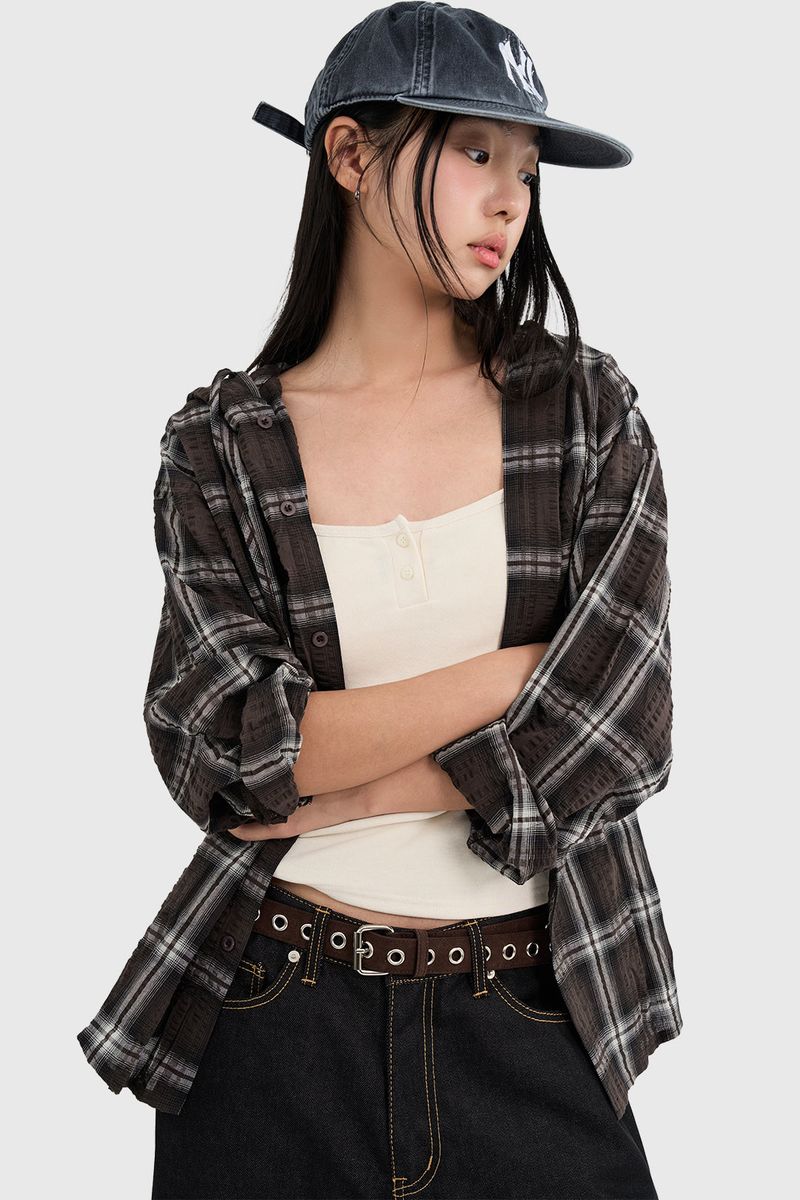 Raucohouse（ラウコハウス）の「Bear Wrinkle Check Hood Shirt（Tops）」