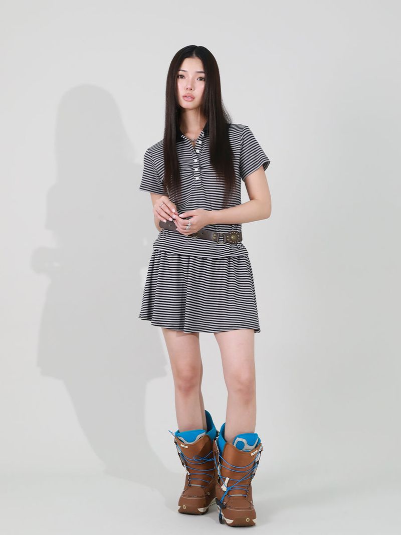 NYXX（エヌワイエックスエックス）の「STRIPE FRILL MINI SKIRT (LIGHT PURPLE)（Skirts）」