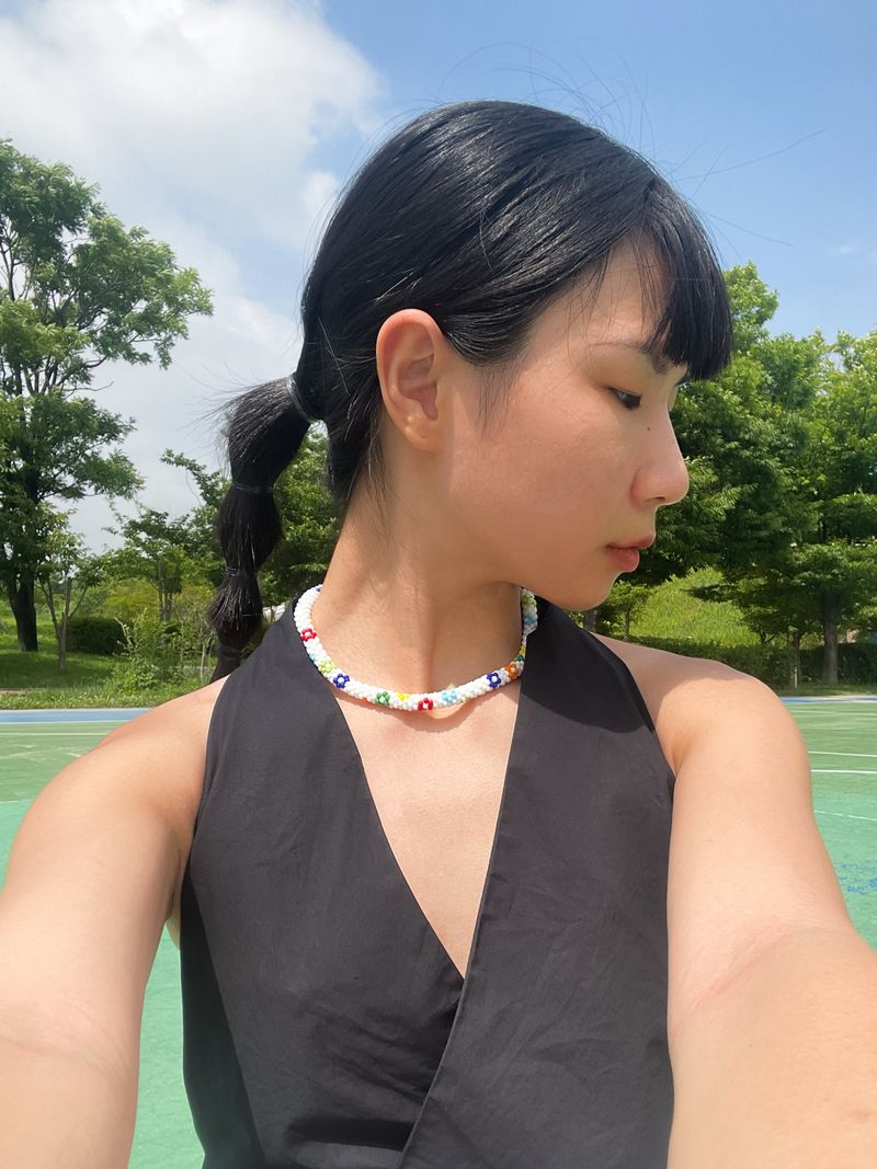 Flower signature crochet necklace (White)