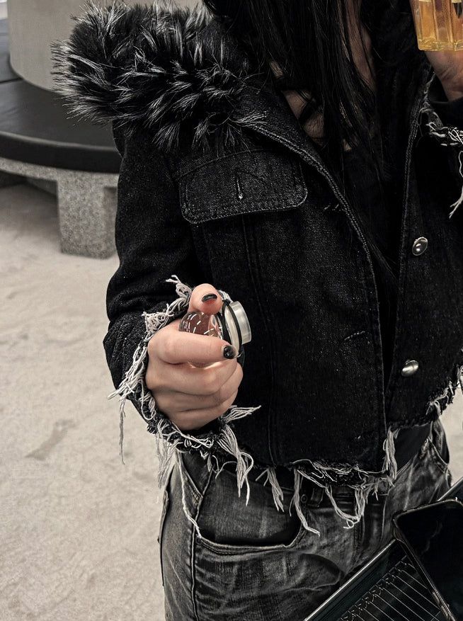 Damage Fur Denim Jacket