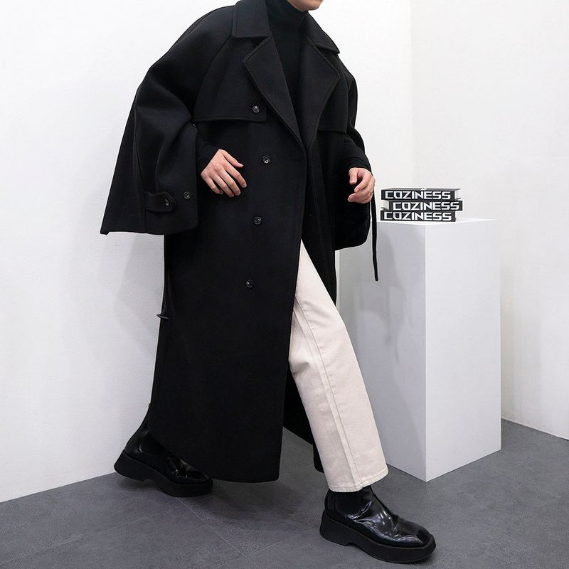 SK Button slit wool robe long coat (3 colors)