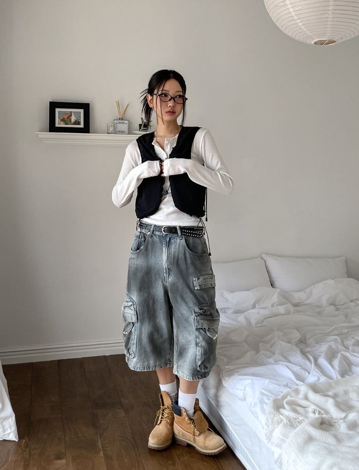 Lining string buckle crop vest