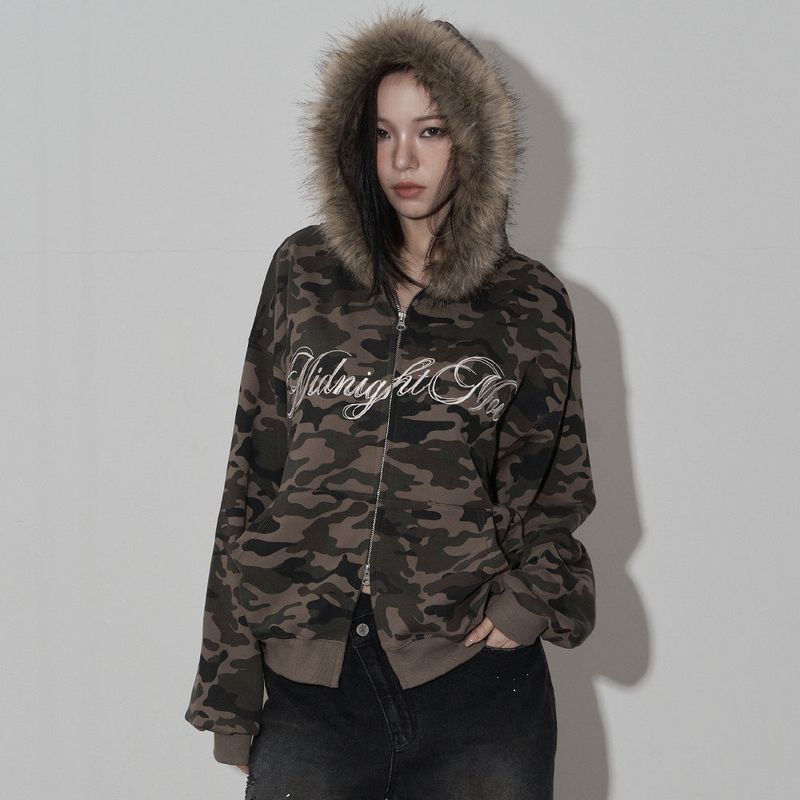 MIDNIGHT MOVE（ミッドナイトムーブ）の「camo hair zip up (khaki)（Tops）」