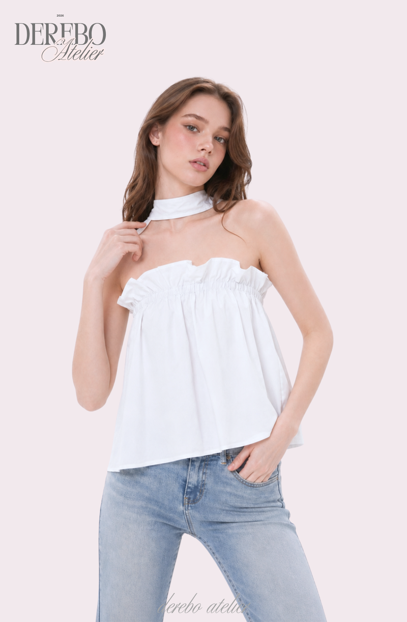 neck halter frill sleeveless top blouse