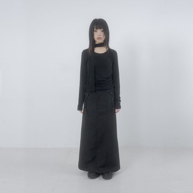 Folded check maxi skirt 001