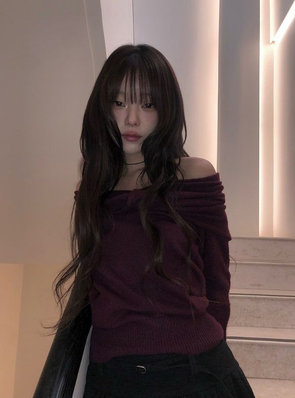 Helen Off-Shoulder Ribbon Twist Loose-Fit Knit