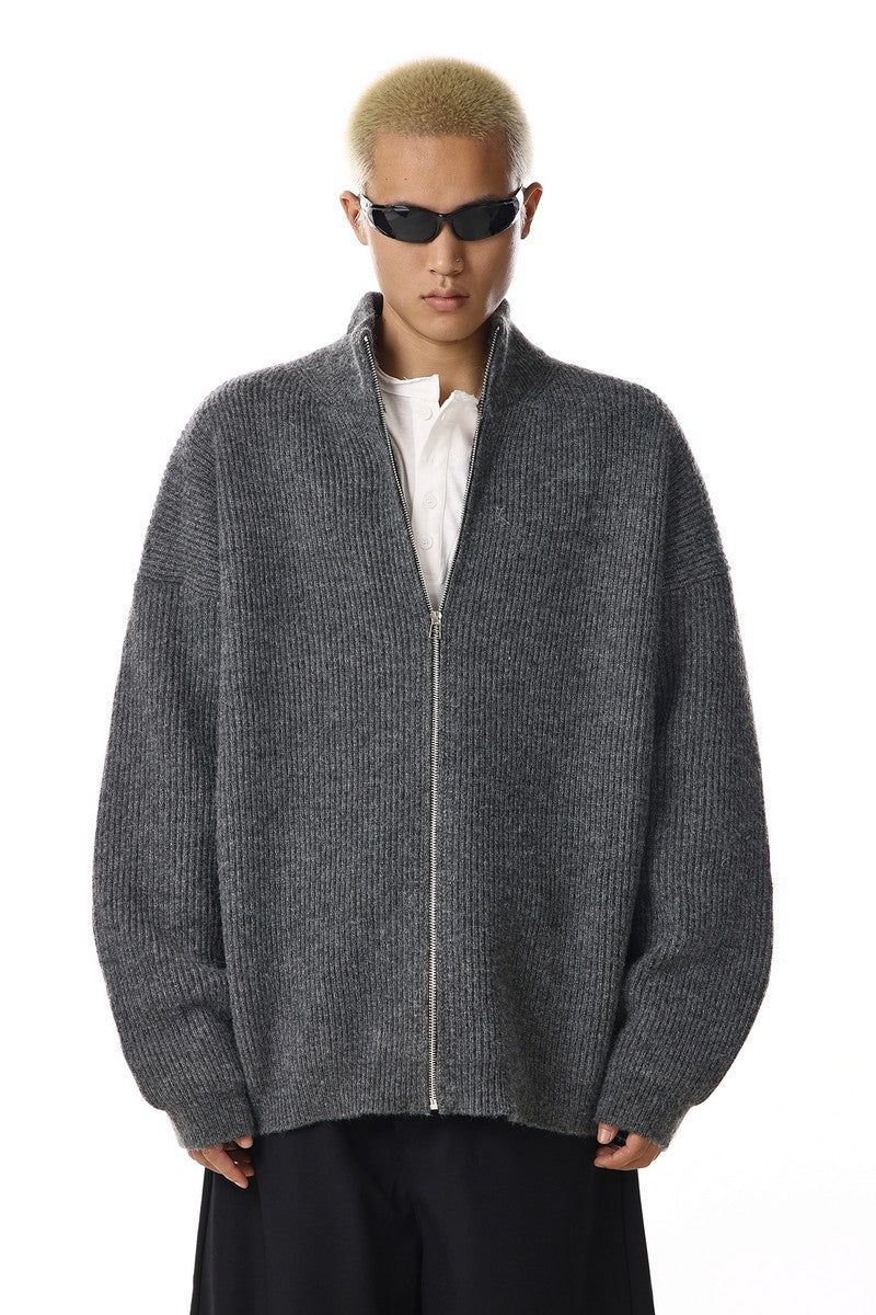 Grey Zip Knit Cardigan