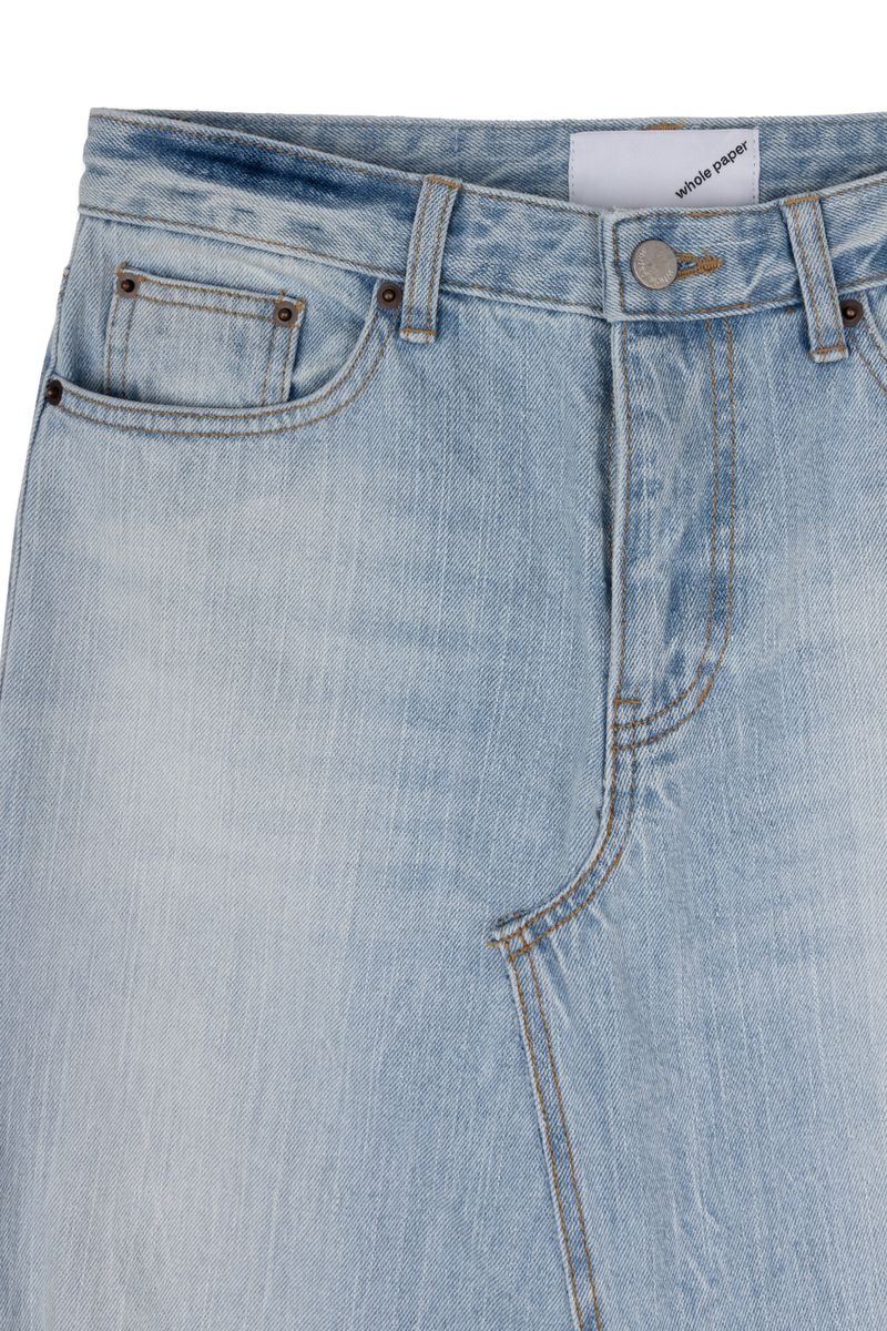 DAMAGED LONG DENIM SKIRT (BLUE)