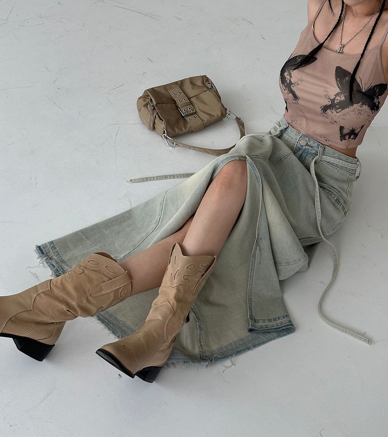 Strap belt Set Denim Long Skirt