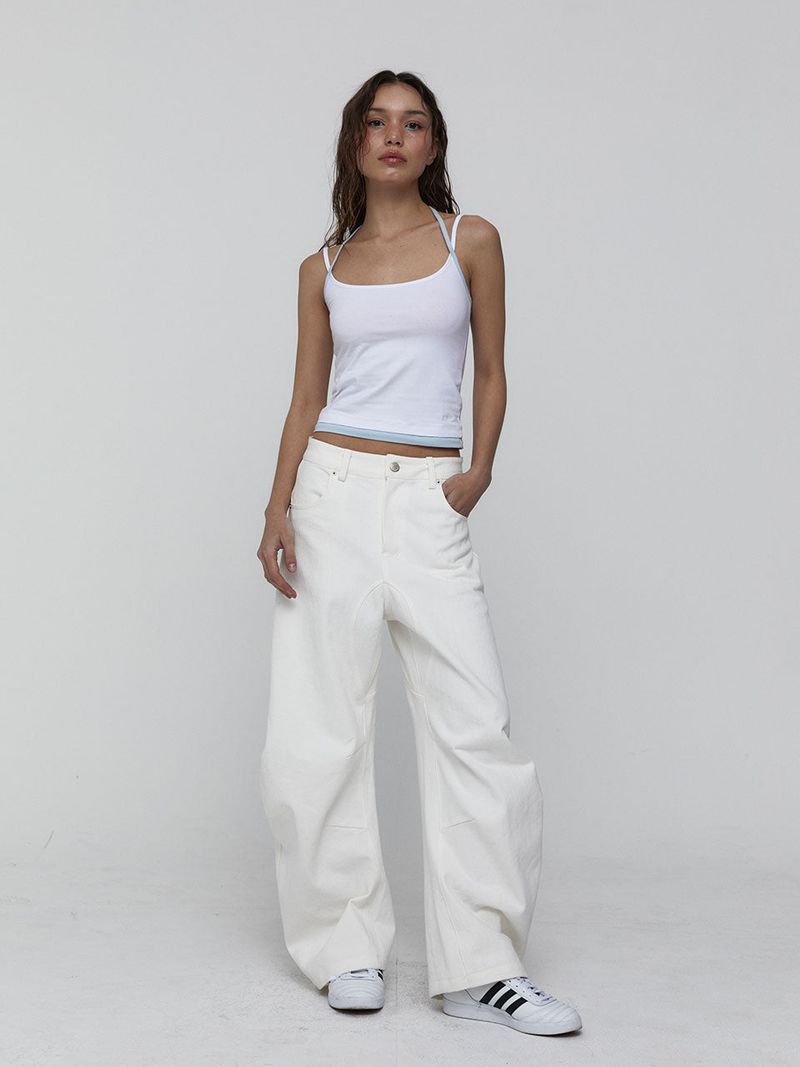 Curved Cotton Pants_White