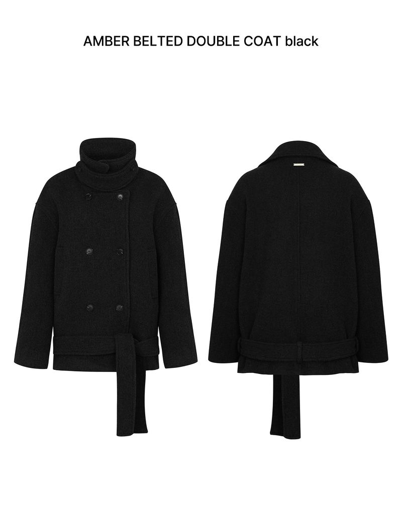 AMBER BELTED DOUBLE COAT black