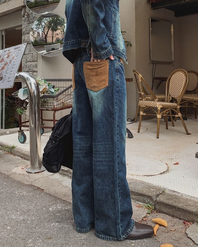 Morgan Corduroy Patch Wide Denim Pants