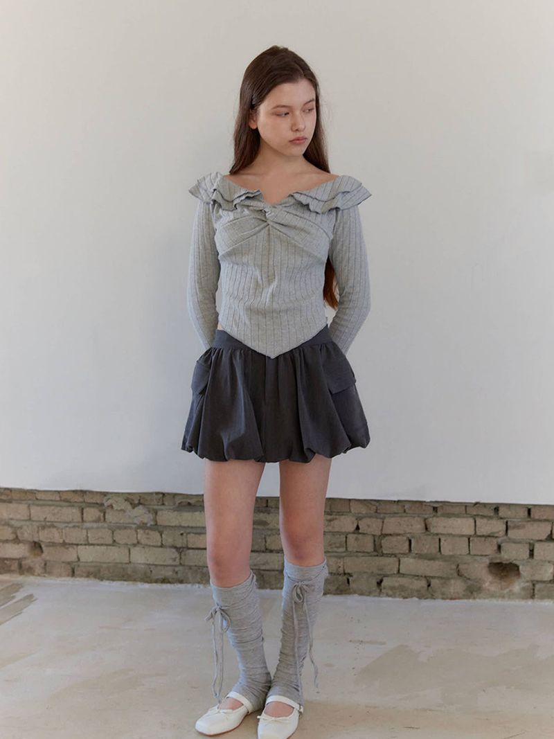 BALLOON POCKET MINI SKIRT PANTS / CHARCOAL