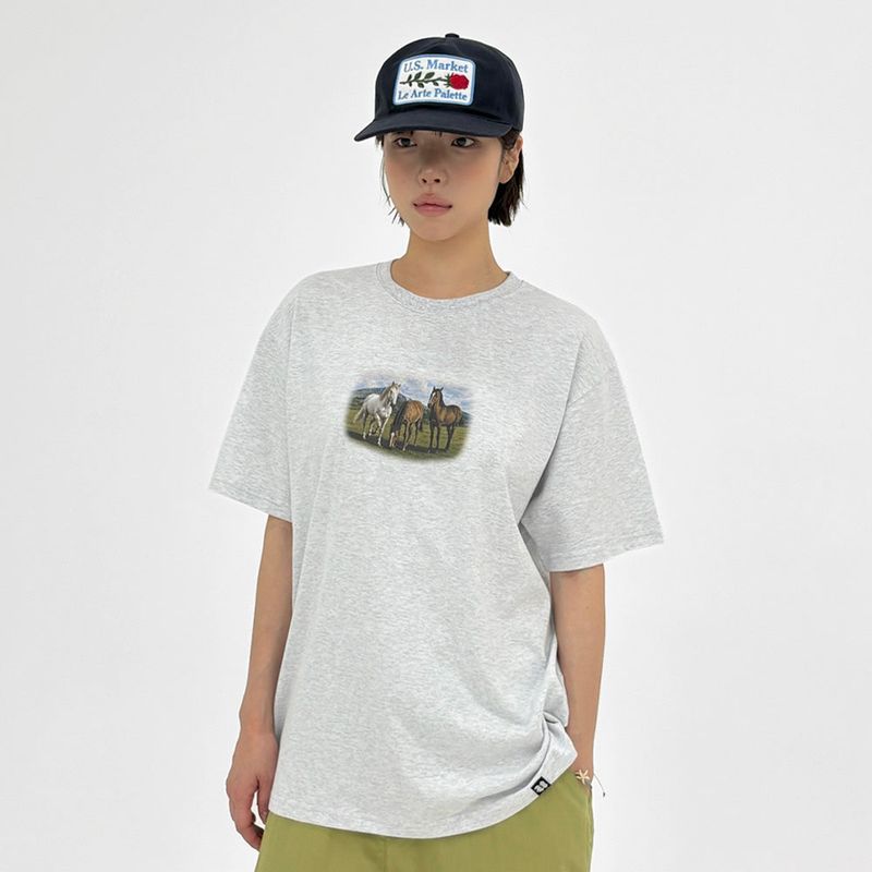 Horses Graphic Tee_Light grey