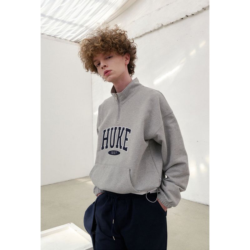 HUKE ロゴ ネイビー ハーフジップアップ MTM