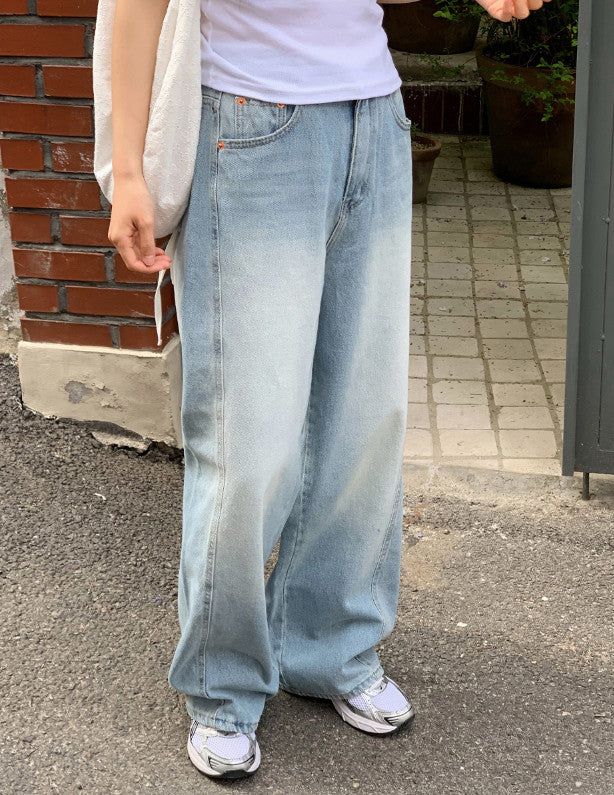 Light Blue Washing Wide Denim Pants
