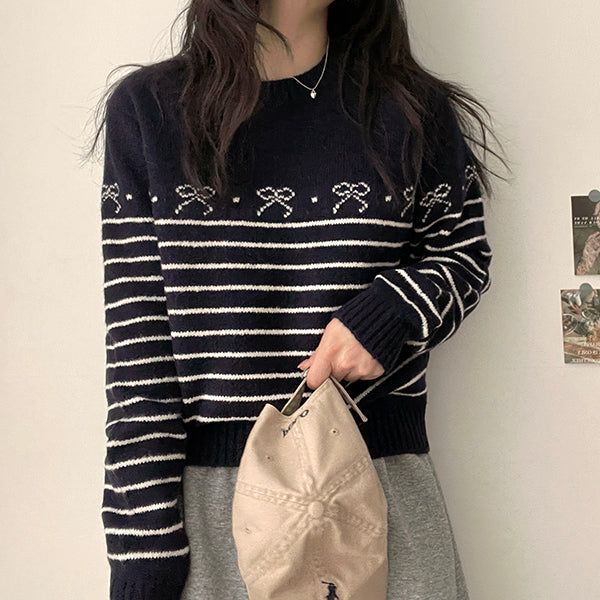 Poch Stripe Ribbon Round Knitwear