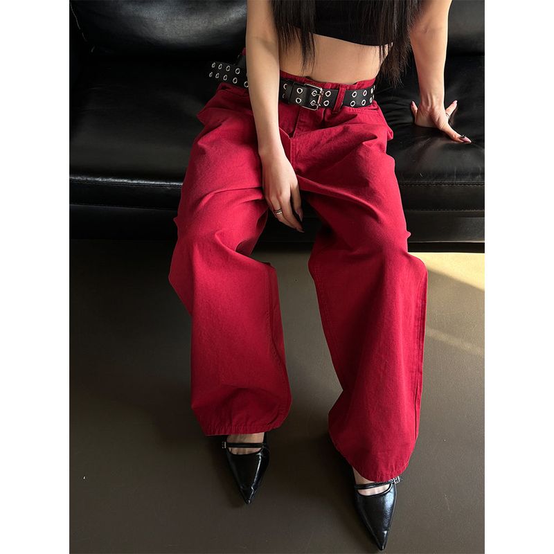 [Unisex] Red cotton wide pants