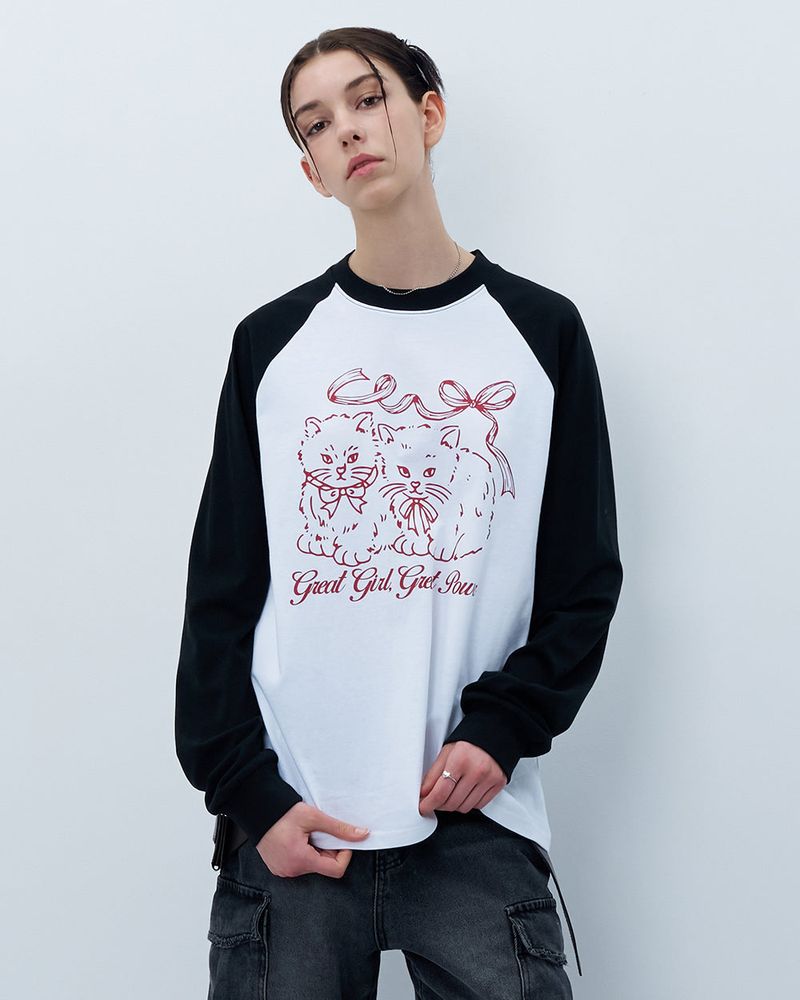 RIBBON CATS CROP LONG SLEEVE-BLACK