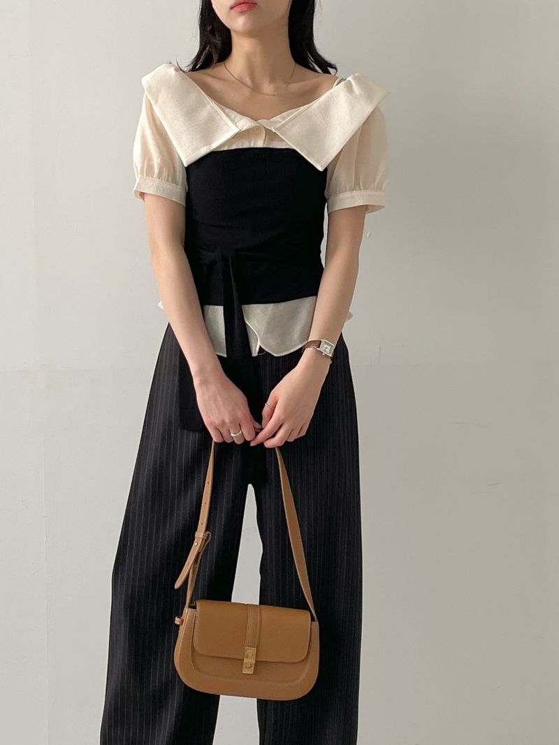 [Short Sleeve Version] Buttery Off-Shoulder Layered Blouse