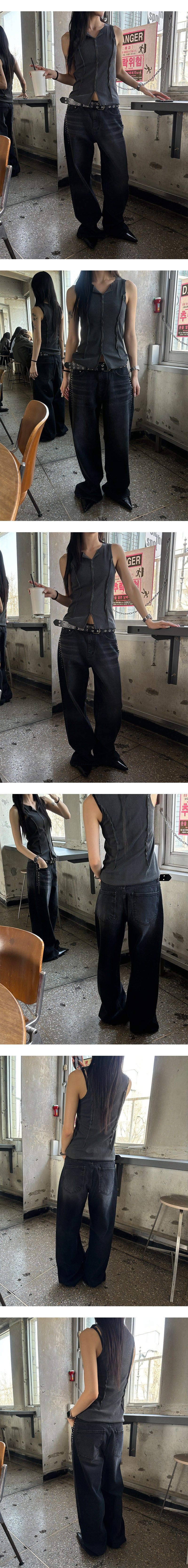 [Unisex] stud semi wide denim pants(2color)