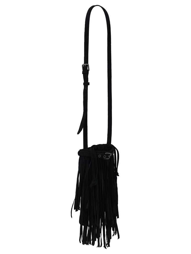 suede fringe shoulder bucket bag