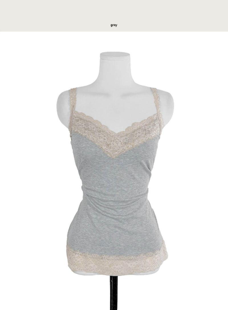 veil gray lace long sleeveless top