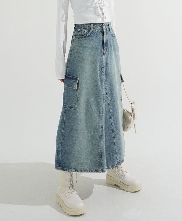 KIXI（キッシー）の「Back Slit Cargo Denim Long Skirt（Skirts）」