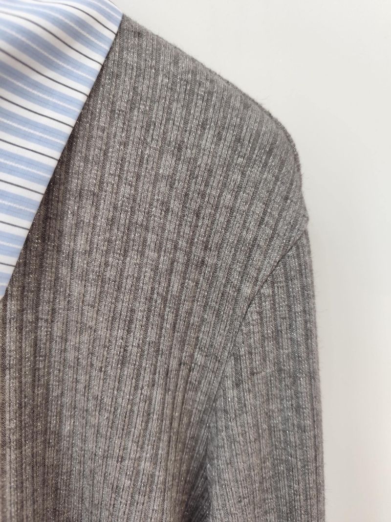 Brooklyn Silver Grey Button Craft Stripe Collar Knit Cardigan