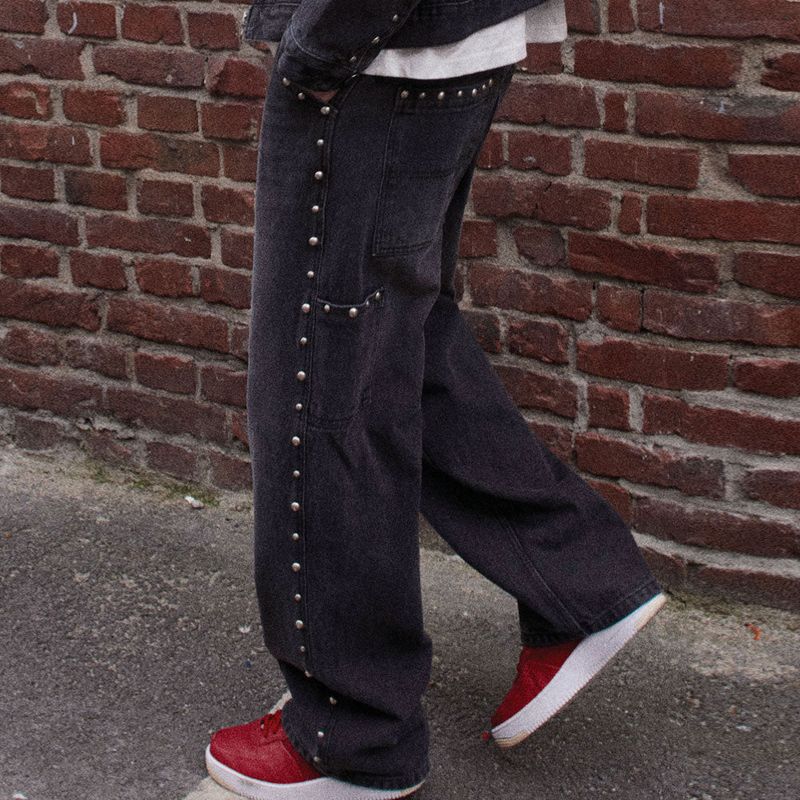 sookim(スキム)の「STUD STRAIGHT FIT CARPENTER DENIM PANTS_BLACK(Pants)」