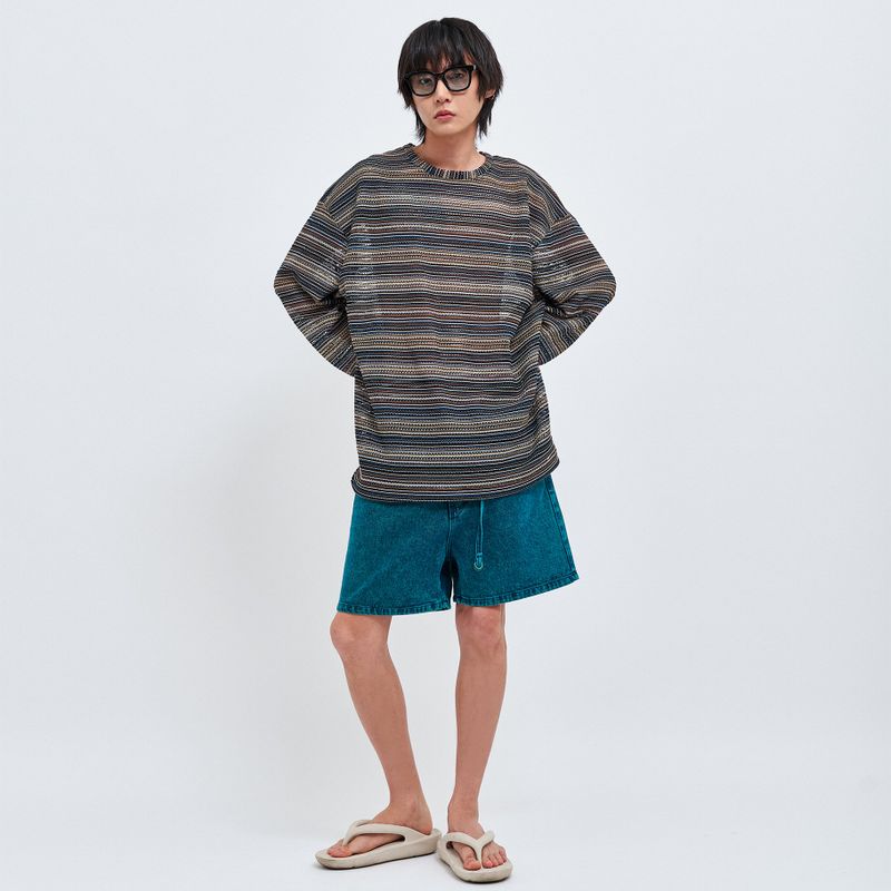 C Wear by the Genius(シーウェア バイザジーニアス)の「SEE-THROUGH CRAFT KNIT PULLOVER BLUE(Tops)」