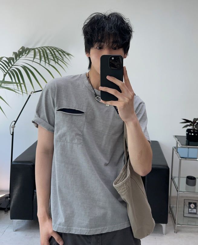 SATIIIZ（サティーズ）の「Tez diagonal Henley neck t-shirt（Tops）」