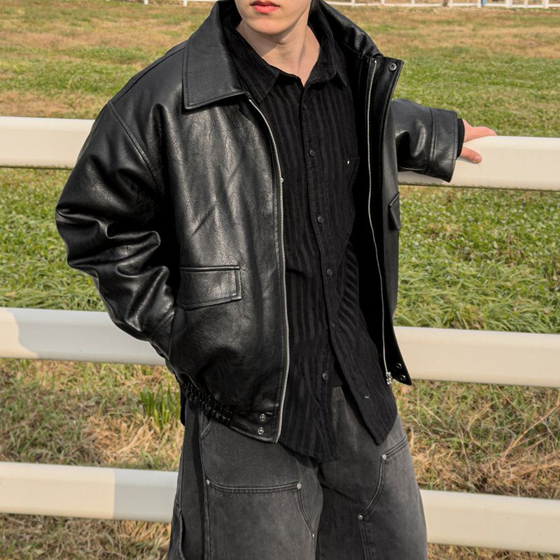 Lining fur oversized leather jumper