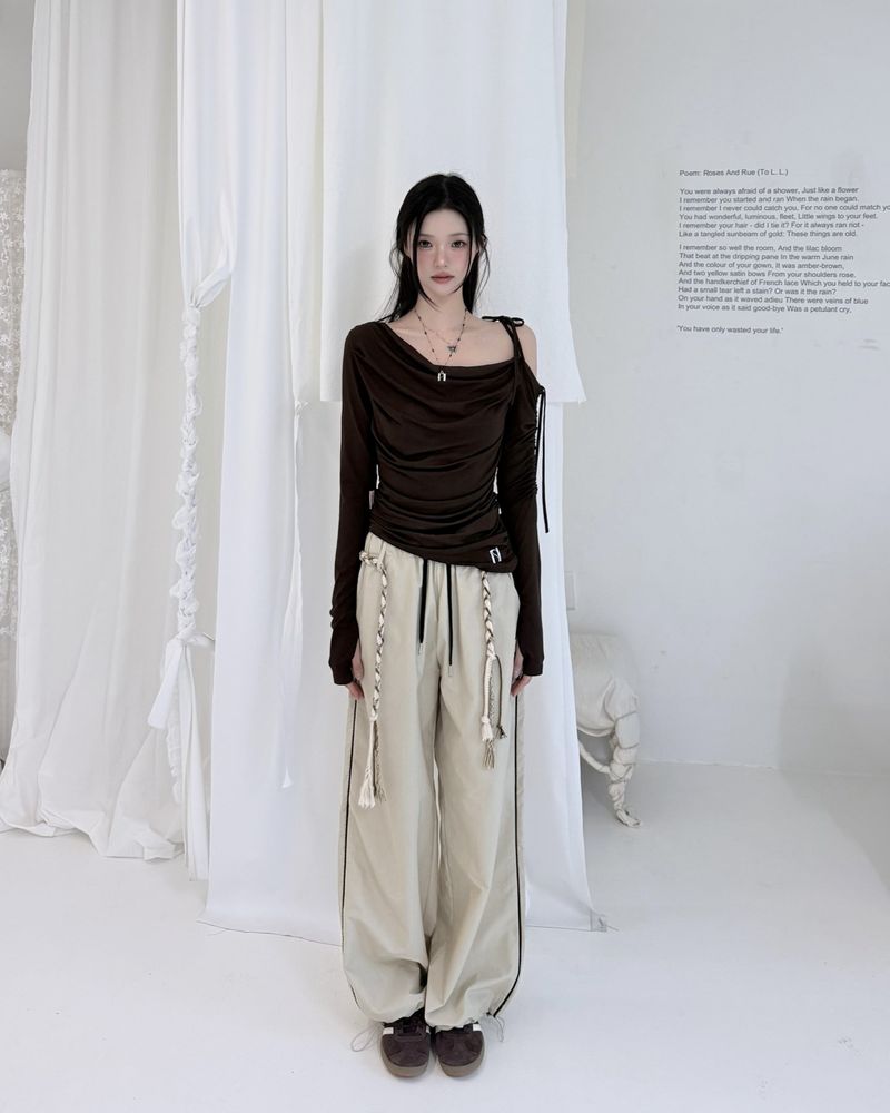 Cats Draping One-Shoulder Top