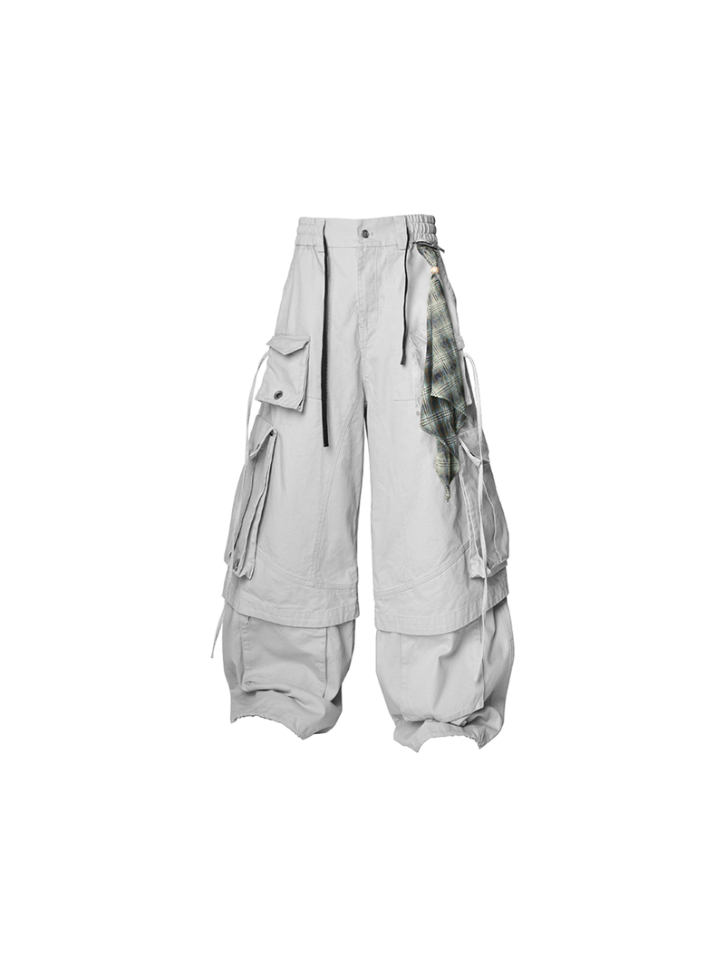 RELABEL Spatial Relations (Quartet) Eight-pocket Overlapping Detachable Distressed Multi-colour Double-jointed Workwear Ribbon Trousers