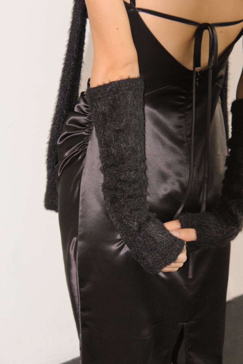 FUR KNIT ARM WARMERS / BLACK