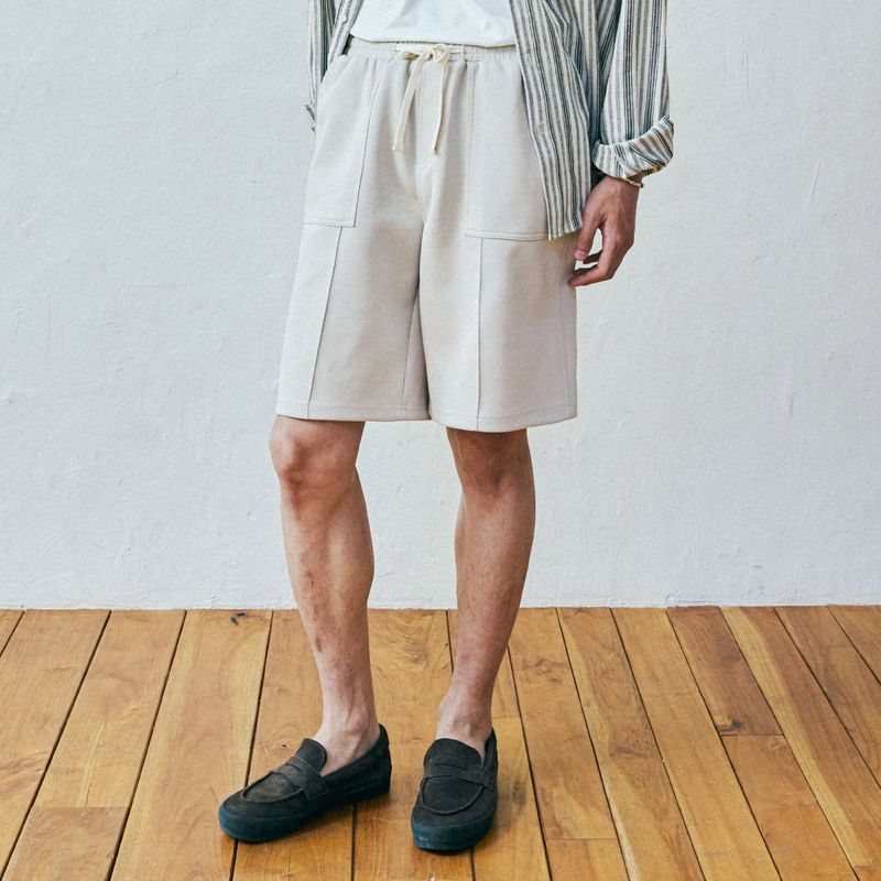 front seam fatigue short pants cream