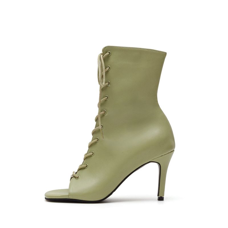 Square Lace-Up Open Toe Heel(Deep Green)