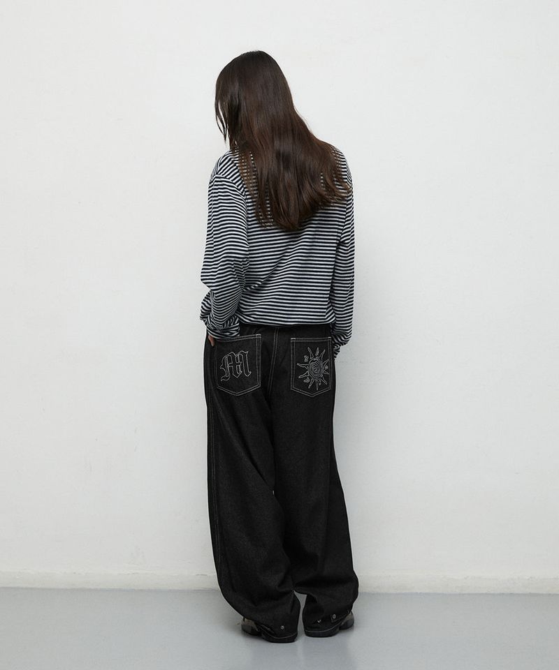 STRIPE BASIC LOGO LONG SLEEVE_NAVY