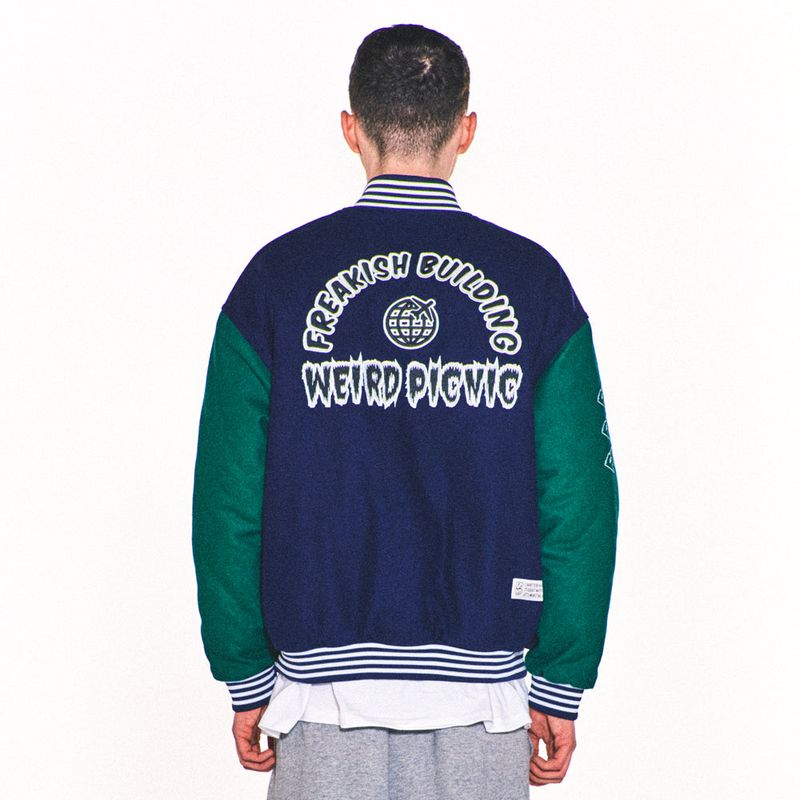 freakishbuilding(フリーキッシュビルディング)の「WEIRD PICNIC VARSITY JACKET (NAVY)(Jackets/Outerwear)」