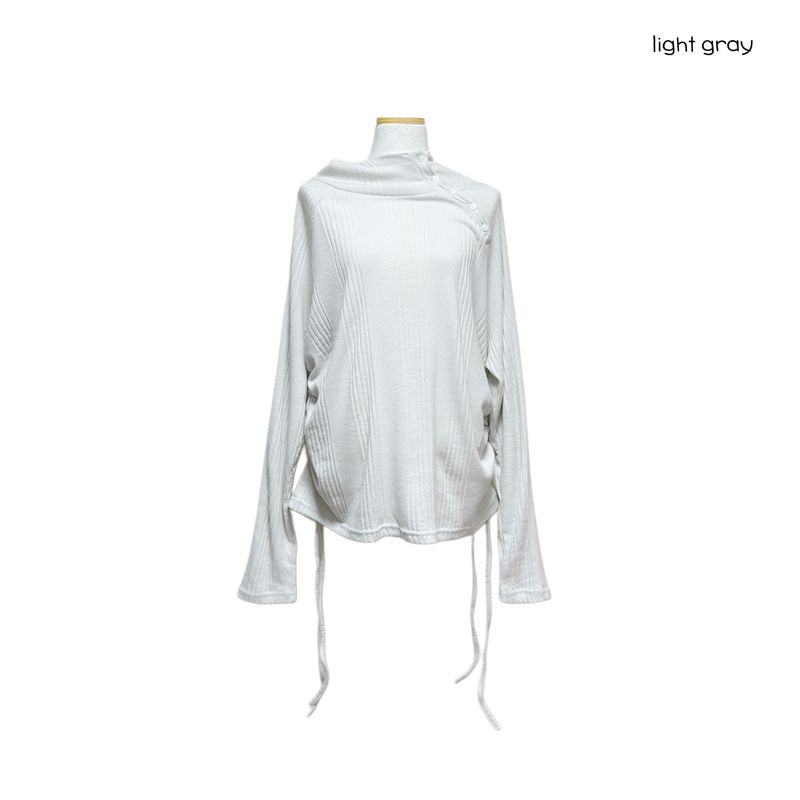 (3color) Shirring Diagonal Button Drape Hoodie Knit Tee